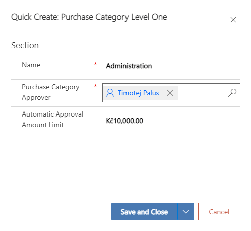 Filled purchase category level form