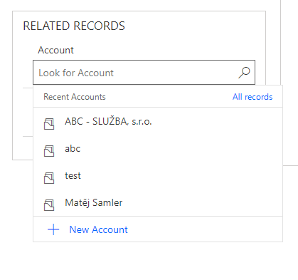 Account on the form