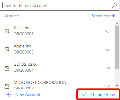 Lookup control change view