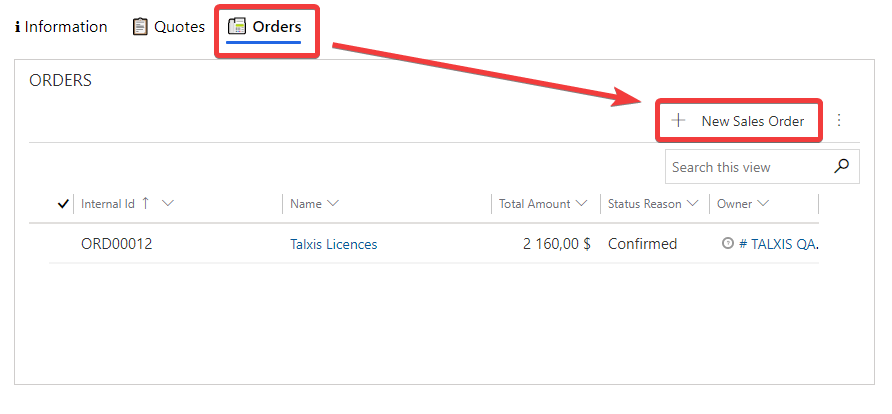 Order tab