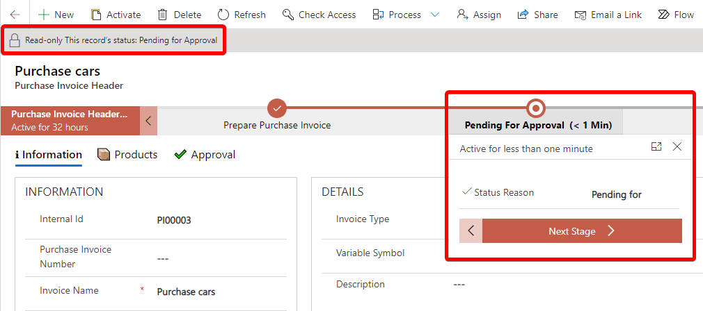 Pending for approval stage