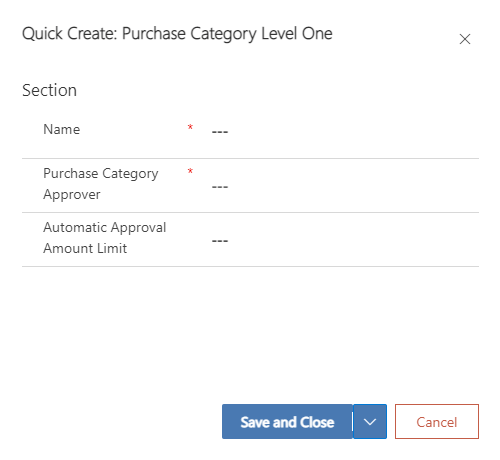 Purchase category level form
