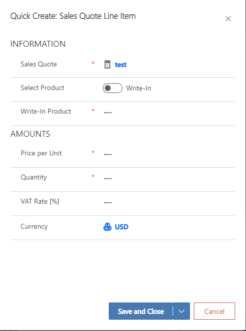 Quote line item form