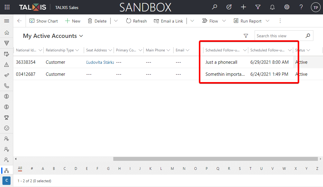 Scheduled Follow-up activity in view