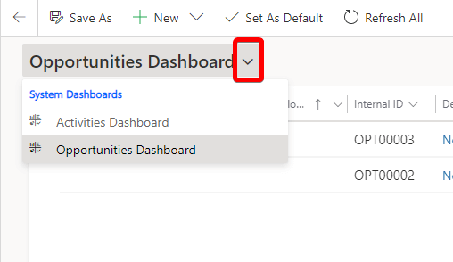 Switch between dashboards