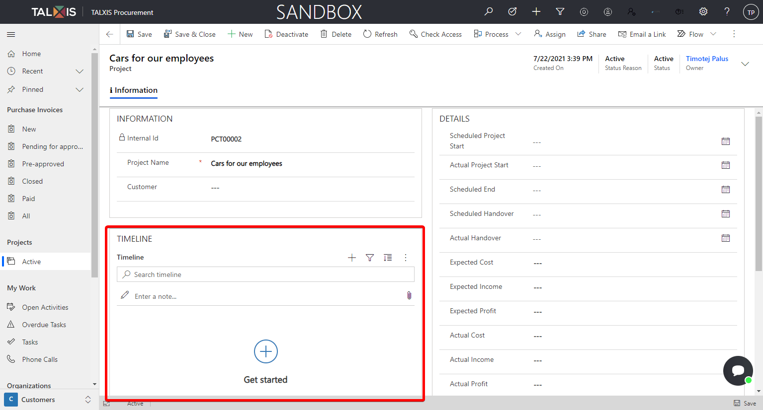 Timeline in project