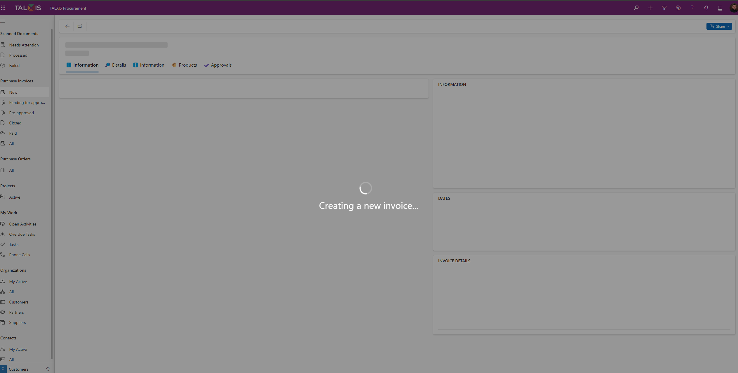 Creating New Invoice