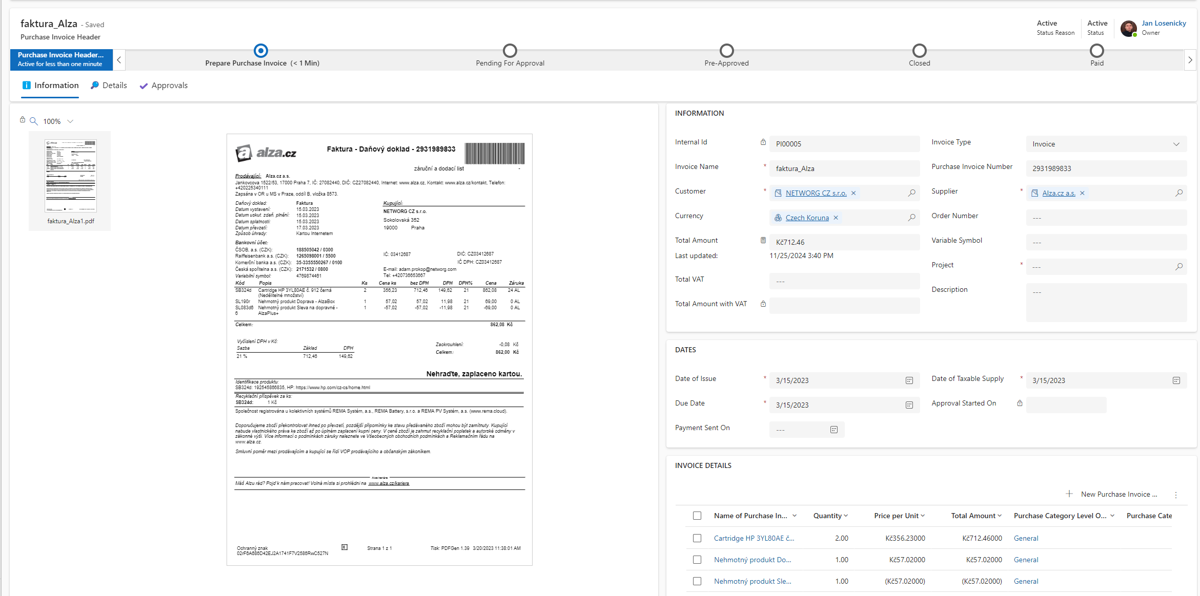 Newly Created Invoice