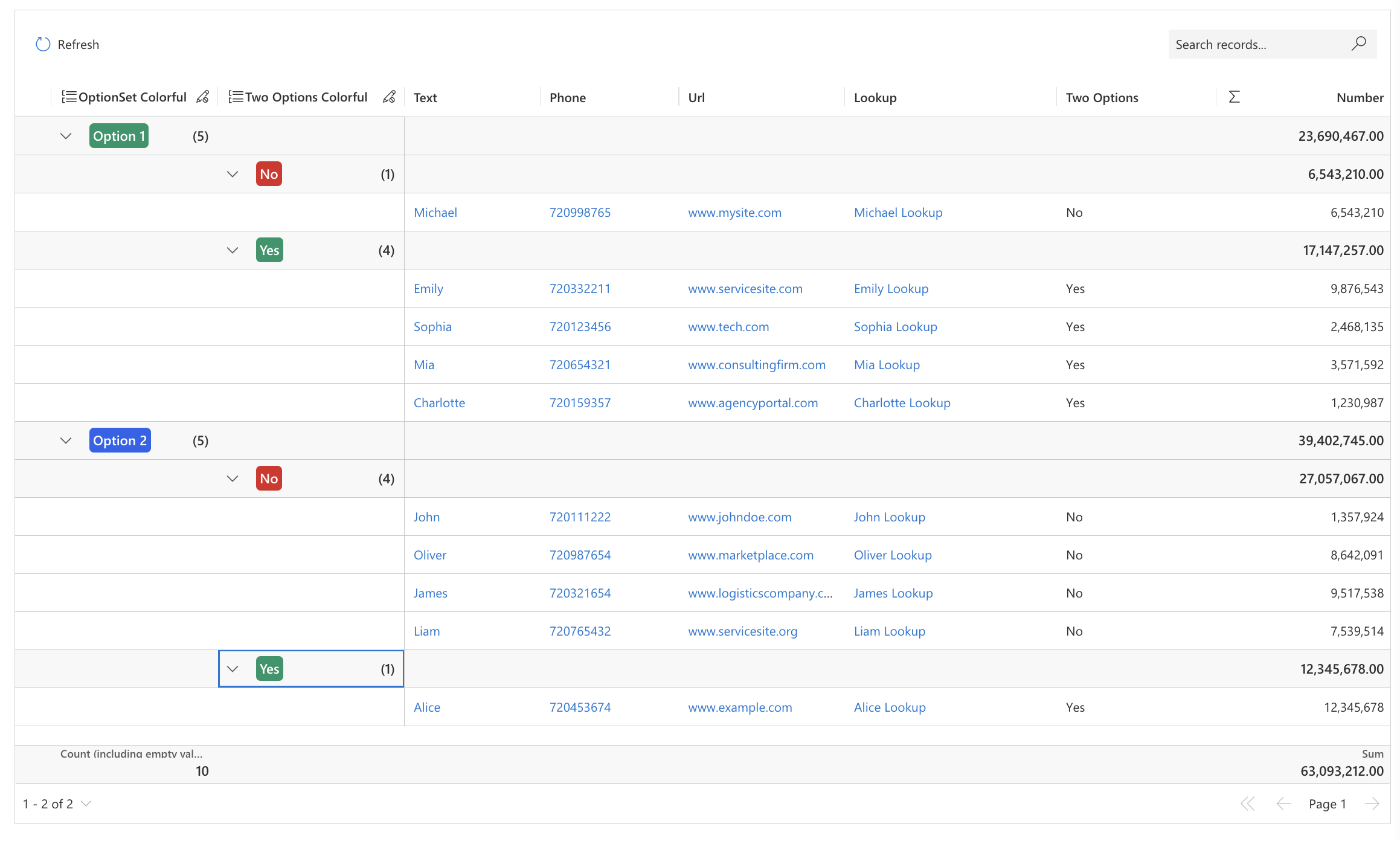 Grid grouped by two columns