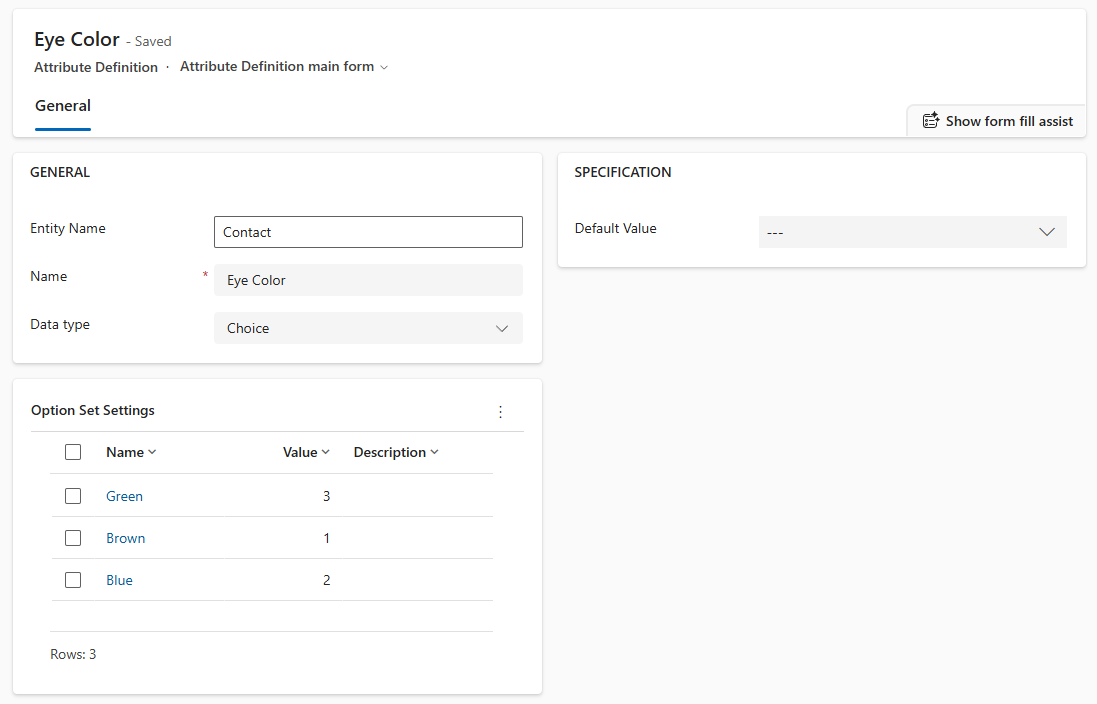Choice type Attribute Defintion on Form