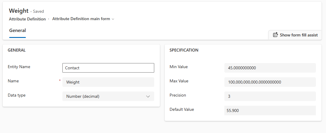Decimal type Attribute Defintion on Form